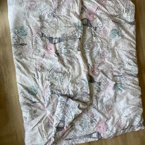 Twin comforter and Pillow Sham! White with grey and pink. Eiffel Tower decor.